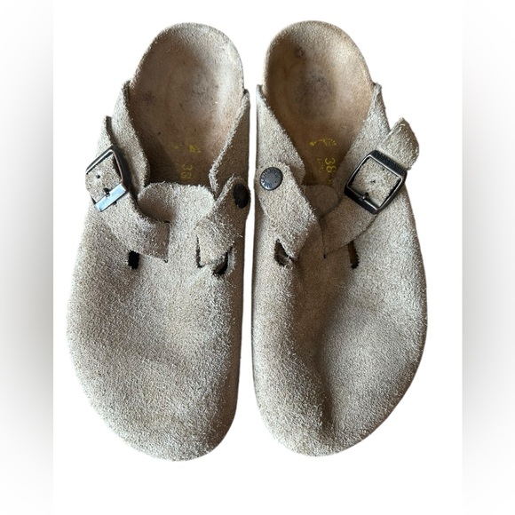 Birkenstock Boston Suede Clogs Sz 38 Narrow Taupe/Stone - Picture 2 of 5